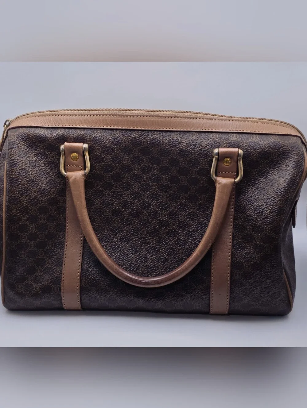 Celine Brown Macadam Canvas Satchel with Tan Leather Trim - Picture 2 of 15